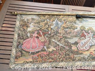 MaxSold Auction: Rococo Pastoral Wall Tapestry with Hanging Rod - North Vancouver (British Columbia, Canada) SELLER MANAGED Downsizing Online Auction - Broadview Drive