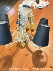 MaxSold Auction: Traditional Crystal Brass Chandelier with Fabric Shades - North Vancouver (British Columbia, Canada) SELLER MANAGED Downsizing Online Auction - Broadview Drive
