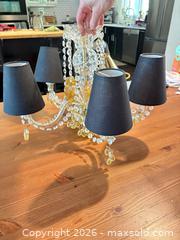 MaxSold Auction: Traditional Crystal Brass Chandelier with Fabric Shades - North Vancouver (British Columbia, Canada) SELLER MANAGED Downsizing Online Auction - Broadview Drive
