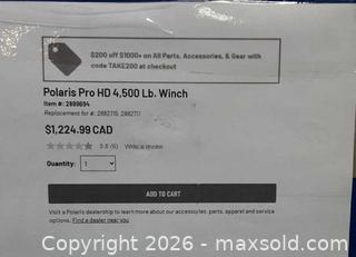 MaxSold Auction: Polaris Pro HD 4,500 lb Electric Winch Item #: 2889694 - Augusta (Prescott)(Ontario, Canada) SELLER MANAGED Commercial Liquidation Online Auction - Edward Street North