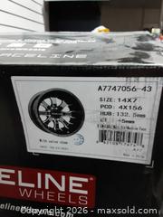 MaxSold Auction: Raceline 14x7 Alloy Wheels 4x156 Matte Black Set of 4 - Augusta (Prescott)(Ontario, Canada) SELLER MANAGED Commercial Liquidation Online Auction - Edward Street North