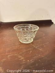 MaxSold Auction: Clear Pressed/Embossed Glass Small Bowl - Grand Blanc Township (Michigan, USA) SELLER MANAGED Downsizing Online Auction - E Baldwin Road