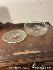 MaxSold Auction: Clear Ribbed Pressed Glass Covered Bowl, Medium - Grand Blanc Township (Michigan, USA) SELLER MANAGED Downsizing Online Auction - E Baldwin Road