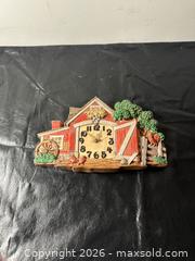 MaxSold Auction: Farmhouse Vintage Resin Wall Clock — Red/Brown/Green/Beige - Grand Blanc Township (Michigan, USA) SELLER MANAGED Downsizing Online Auction - E Baldwin Road