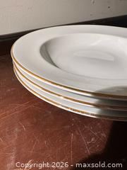MaxSold Auction: Set of 4 White Porcelain Soup Bowls with Gold Rim - Grand Blanc Township (Michigan, USA) SELLER MANAGED Downsizing Online Auction - E Baldwin Road