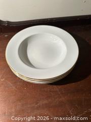 MaxSold Auction: Set of 4 White Porcelain Soup Bowls with Gold Rim - Grand Blanc Township (Michigan, USA) SELLER MANAGED Downsizing Online Auction - E Baldwin Road
