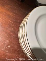 MaxSold Auction: Set of 8 White Porcelain Dinner Plates with Gold Trim - Grand Blanc Township (Michigan, USA) SELLER MANAGED Downsizing Online Auction - E Baldwin Road