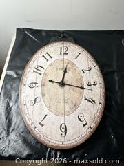 MaxSold Auction: Vintage Shabby Chic Beige & Brown Wall Clock, Quartz, MDF - Grand Blanc Township (Michigan, USA) SELLER MANAGED Downsizing Online Auction - E Baldwin Road