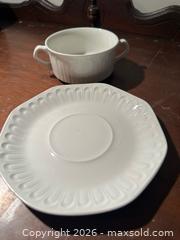 MaxSold Auction: White Porcelain Ribbed Bouillon Cup and Saucer - 2 Sets - Grand Blanc Township (Michigan, USA) SELLER MANAGED Downsizing Online Auction - E Baldwin Road