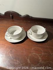 MaxSold Auction: White Porcelain Ribbed Bouillon Cup and Saucer - 2 Sets - Grand Blanc Township (Michigan, USA) SELLER MANAGED Downsizing Online Auction - E Baldwin Road