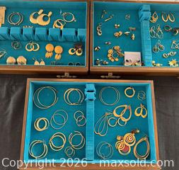 MaxSold Auction: Gold Fill Fashion Hoops & Statement Earrings  - Loomis (California, USA) PARTNER MANAGED Moving Online Auction - Brennans Road