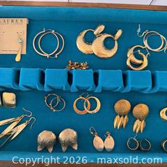MaxSold Auction: Gold Fill Fashion Hoops & Statement Earrings  - Loomis (California, USA) PARTNER MANAGED Moving Online Auction - Brennans Road