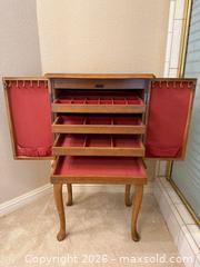 MaxSold Auction: Oak Jewelry Armoire Cabinet on Queen Anne Legs - Loomis (California, USA) PARTNER MANAGED Moving Online Auction - Brennans Road