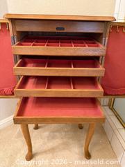 MaxSold Auction: Oak Jewelry Armoire Cabinet on Queen Anne Legs - Loomis (California, USA) PARTNER MANAGED Moving Online Auction - Brennans Road