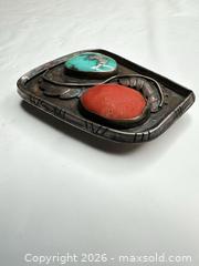 MaxSold Auction: Bennett Southwestern Sterling Belt Buckle with Turquoise & Coral - Morgan Hill (California, USA) PARTNER MANAGED Estate Sale Online Auction - Dougherty Avenue