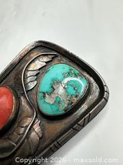 MaxSold Auction: Bennett Southwestern Sterling Belt Buckle with Turquoise & Coral - Morgan Hill (California, USA) PARTNER MANAGED Estate Sale Online Auction - Dougherty Avenue