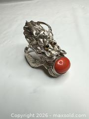 MaxSold Auction: Sterling Silver Adjustable Ring with Coral Dragon Motif - Morgan Hill (California, USA) PARTNER MANAGED Estate Sale Online Auction - Dougherty Avenue