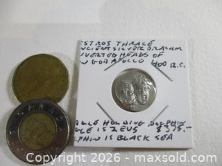 MaxSold Auction: Ancient Greek Silver Currency Coin. Inverted Heads Of APOLLO. Reverse: Eagle Grasping Dolphin. - Toronto (Ontario, Canada) SELLER MANAGED Estate Sale Online Auction - Annette Street