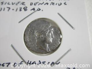 MaxSold Auction: Ancient Roman Silver Denarius Coin Of Emperor HADRIAN. 117-138 AD. - Toronto (Ontario, Canada) SELLER MANAGED Estate Sale Online Auction - Annette Street