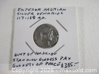MaxSold Auction: Ancient Roman Silver Denarius Coin Of Emperor HADRIAN. 117-138 AD. - Toronto (Ontario, Canada) SELLER MANAGED Estate Sale Online Auction - Annette Street