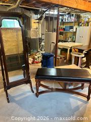 MaxSold Auction: Dark Brown Wood Cheval Mirror with Upholstered Bench - Campbellford (Ontario, Canada) PARTNER MANAGED Estate Sale Online Auction - Garry Street