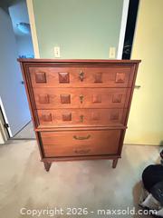 MaxSold Auction: Mid-Century Walnut 4-Drawer Dresser with Brass Hardware - Hamilton (Ontario, Canada) SELLER MANAGED Estate Sale Online Auction - Ben Tirran Crescent