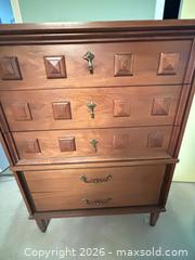 MaxSold Auction: Mid-Century Walnut 4-Drawer Dresser with Brass Hardware - Hamilton (Ontario, Canada) SELLER MANAGED Estate Sale Online Auction - Ben Tirran Crescent
