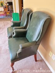 MaxSold Auction: Pair of Green Leather Wingback Armchairs by Indiana Furniture - Hamilton (Ontario, Canada) SELLER MANAGED Estate Sale Online Auction - Ben Tirran Crescent
