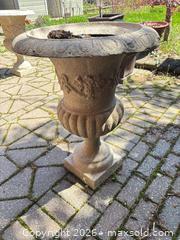 MaxSold Auction: Set of 3 Beige Concrete Classical Garden Urns - Hamilton (Ontario, Canada) SELLER MANAGED Estate Sale Online Auction - Ben Tirran Crescent