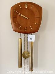 MaxSold Auction: Mid-Century Wall Clock — Weight-Driven Mechanical with Brass Accents - Oakville (Ontario, Canada) SELLER MANAGED Estate Sale Online Auction - Ballantry Road