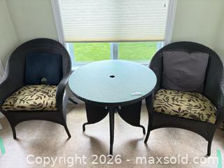 MaxSold Auction: Round Patio Dining Table & Two (2) Wicker Chairs - Hamilton (Ontario, Canada) PARTNER MANAGED Estate Sale Online Auction - Crumlin Lane