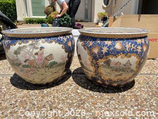 MaxSold Auction: Pair of Large Blue and White Chinoiserie Porcelain Planters - Frisco (Texas, USA) PARTNER MANAGED Estate Sale Online Auction - Arrowhead Drive