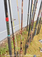MaxSold Auction: Lot of 18 Fishing Rods & Several Reels with Tackle Box - Port Orchard (Washington, USA) SELLER MANAGED Downsizing Online Auction - Southwest Pine (STORAGE)