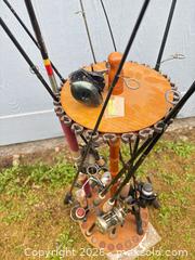 MaxSold Auction: Lot of 9 Fishing Rods, Reels and Wooden Rod Rack - Port Orchard (Washington, USA) SELLER MANAGED Downsizing Online Auction - Southwest Pine (STORAGE)