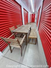 MaxSold Auction: 7-Piece Outdoor Wooden Patio Dining Set – Table, Bench & Chairs - North York (Ontario, Canada) SELLER MANAGED Downsizing Online Auction -  Bridgeland Avenue
