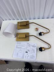 MaxSold Auction: Pair of Modern Brass Wall Sconces With White Shades & Hardware - North York (Ontario, Canada) SELLER MANAGED Downsizing Online Auction -  Bridgeland Avenue