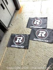 MaxSold Auction: Ottawa Redblacks Handheld Flags (Set of 3) - Ottawa (Ontario, Canada) SELLER MANAGED Downsizing Online Auction - Oaklawn Crescent