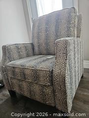 MaxSold Auction: Gray Geometric Fabric Recliner Chair with Wood Legs - Centre Hastings (Ontario, Canada) PARTNER MANAGED Estate Sale Online Auction - Mckenzie Street