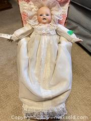 MaxSold Auction: Handcrafted Marion Kernighan Porcelain Doll with Wicker Carriage B - Mississauga (Ontario, Canada) Estate Sale Online Auction - Teeswater Road
