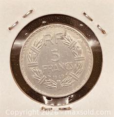 MaxSold Auction: 1949 French 5 Francs  - Newmarket (Ontario, Canada) PARTNER MANAGED Reseller Online Auction - Walter Avenue