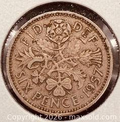 MaxSold Auction: 1957 GB Queen Elizabeth II Six Pence  - Newmarket (Ontario, Canada) PARTNER MANAGED Reseller Online Auction - Walter Avenue
