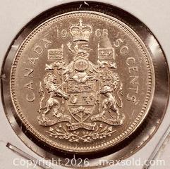 MaxSold Auction:  1968 Cdn. Queen Elizabeth II 50 Cents  - Newmarket (Ontario, Canada) PARTNER MANAGED Reseller Online Auction - Walter Avenue