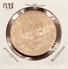 MaxSold Auction: 1973 Mexican 5 Pesos  - Newmarket (Ontario, Canada) PARTNER MANAGED Reseller Online Auction - Walter Avenue