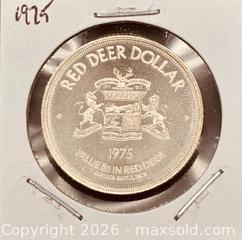 MaxSold Auction: 1975 Cdn. Red Deer, Alberta Trade Dollar   - Newmarket (Ontario, Canada) PARTNER MANAGED Reseller Online Auction - Walter Avenue