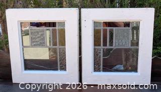 MaxSold Auction: PAIR OF SMALL  VICTORIAN STAINED GLASS WINDOWS IN PINE FRAMES - Loyalist (Ontario, Canada) SELLER MANAGED Downsizing Online Auction - Main Street