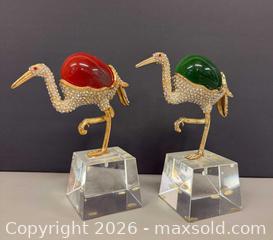 MaxSold Auction:  (2) Vintage Metal, Gemstone & Rhinestones Crane Figurines  - Toronto (Ontario, Canada) PARTNER MANAGED Reseller Online Auction - Queen Street West