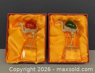 MaxSold Auction:  (2) Vintage Metal, Gemstone & Rhinestones Crane Figurines  - Toronto (Ontario, Canada) PARTNER MANAGED Reseller Online Auction - Queen Street West