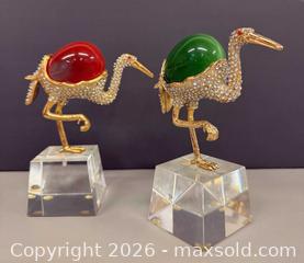 MaxSold Auction:  (2) Vintage Metal, Gemstone & Rhinestones Crane Figurines  - Toronto (Ontario, Canada) PARTNER MANAGED Reseller Online Auction - Queen Street West