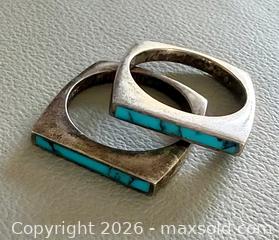 MaxSold Auction: (2) Vintage Sterling Silver Turquoise Inlay Square Band Rings - Toronto (Ontario, Canada) PARTNER MANAGED Reseller Online Auction - Queen Street West