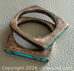 MaxSold Auction: (2) Vintage Sterling Silver Turquoise Inlay Square Band Rings - Toronto (Ontario, Canada) PARTNER MANAGED Reseller Online Auction - Queen Street West